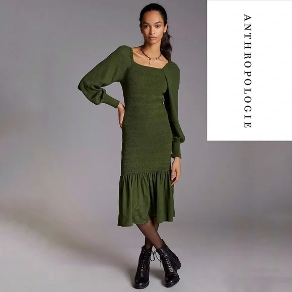Anthropologie | Dresses | Nwt Anthropologie Green Smocked Puff Sleeved Mini  Dress | Poshmark